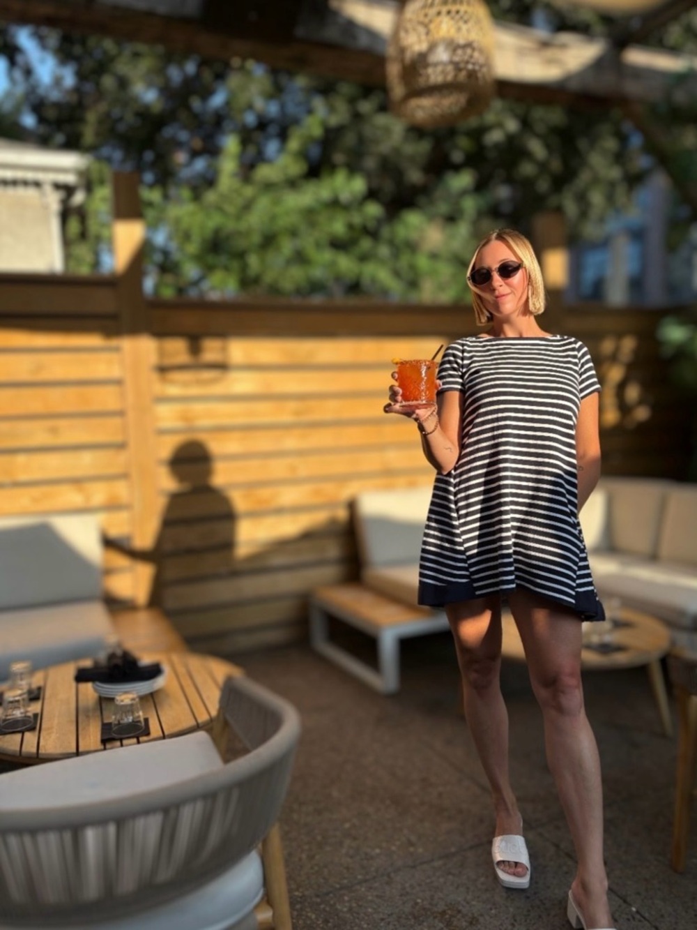Sacai navy and White Striped Asymmetrical Mini Dress